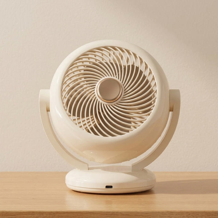 Rechargeable portable mini fan with adjustable speed, perfect for personal cooling on the go.