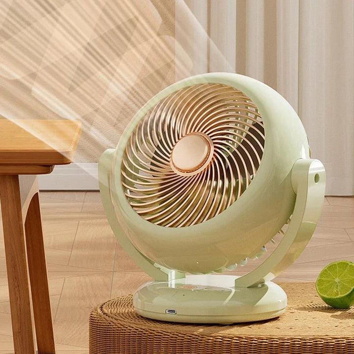 Versatile mini desk fan, handheld & rechargeable, providing cool air for office, travel, or outdoor activities.