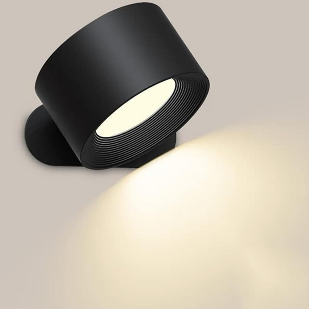 Rechargeable wireless 360° LED wall light with touch control, magnetic rotation, adjustable brightness and color modes in whi