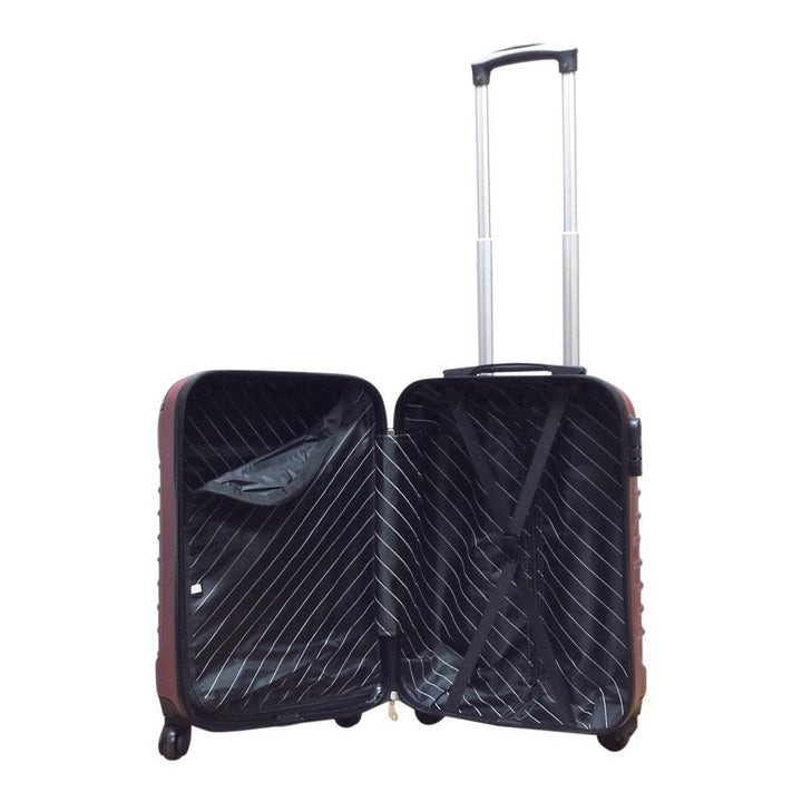 Red hard shell carry-on suitcase and matching checked baggage, 2-piece travel set.