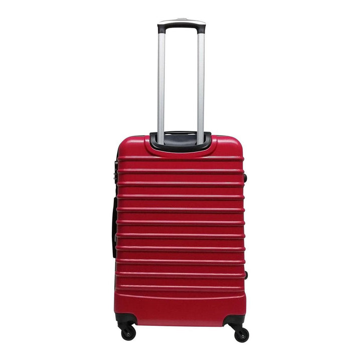 Red 2-piece hard shell rolling luggage set. Durable carry-on & checked suitcases for travel essentials.