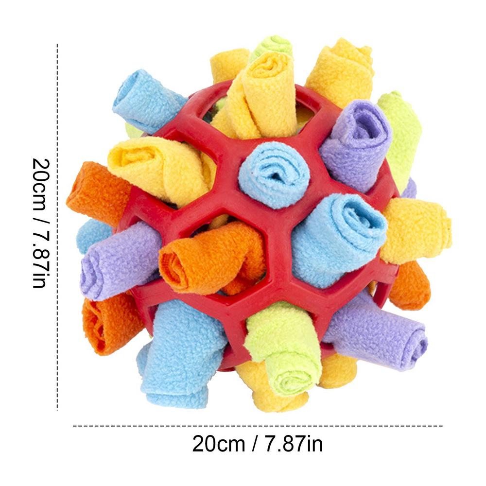 Snuffle mat treat dispenser interactive dog toy. Red plush pet puzzle for mental enrichment & dog boredom relief.