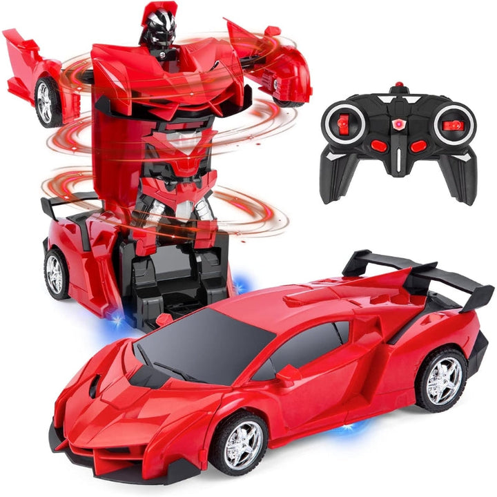 Interactive RC robot car toy for boys, remote control vehicle transforms to robot for action play and fun kids gift.
