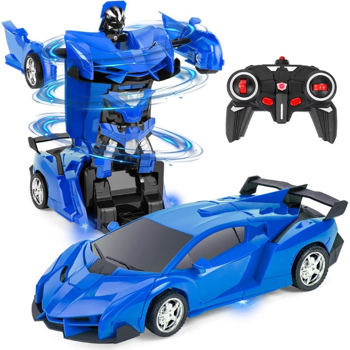 Boys' 2-in-1 RC transforming robot car, remote control vehicle toy that converts into a fun action robot, interactive play.