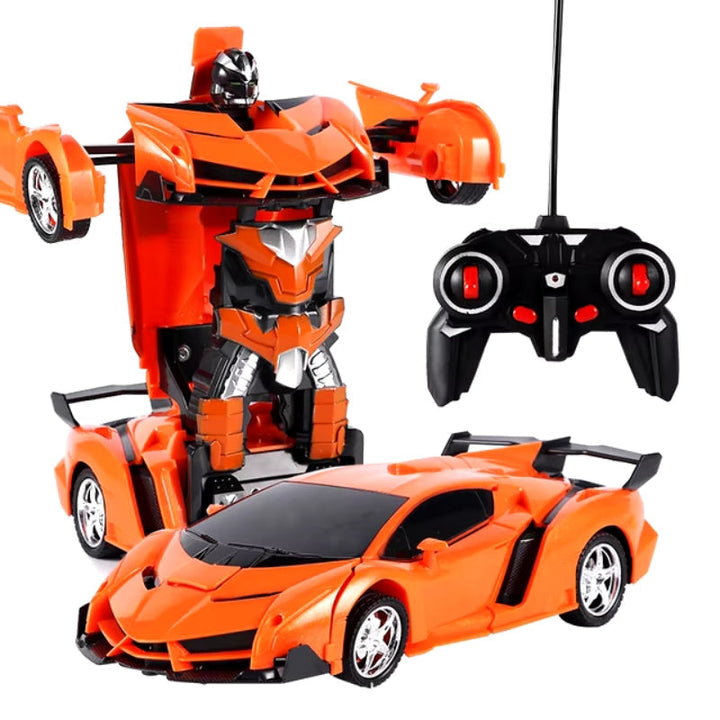 Exciting boys' RC transforming robot car, remote control vehicle with automatic transformation into a combat robot, perfect gift.