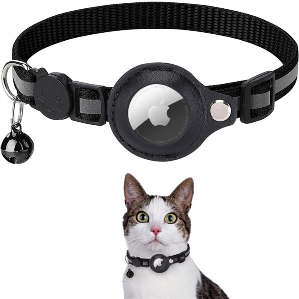 Reflective cat GPS tracker collar with quick release and durable nylon, designed for safety and night visibility.
