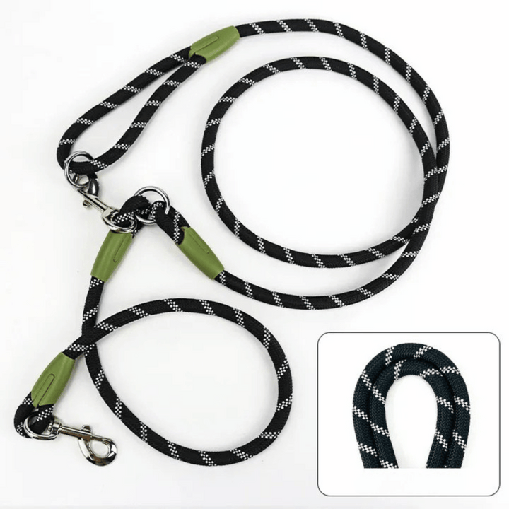 Reflective hands-free dog leash with bungee rope for running, ideal for large dogs; shown wrapped around waist.