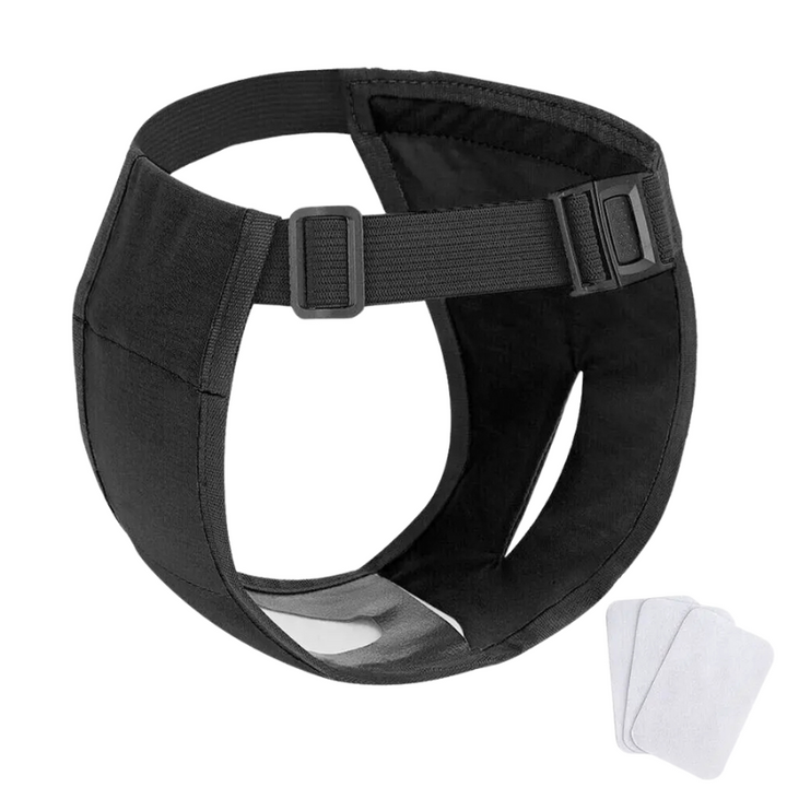 Comfortable reusable dog sanitary wrap for female dogs in heat, incontinence. Washable pet diaper ensures mess-free protection.