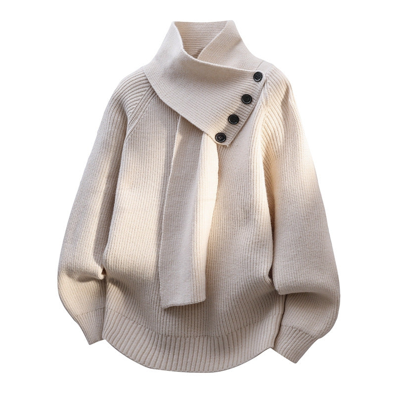 Women's elegant sweater top with a chic scarf neck, offering comfort and style for any occasion.