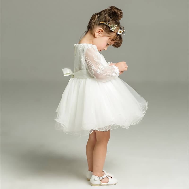 Charming infant & toddler Clara polka dot dress, ideal as a christening outfit or special occasion gown.