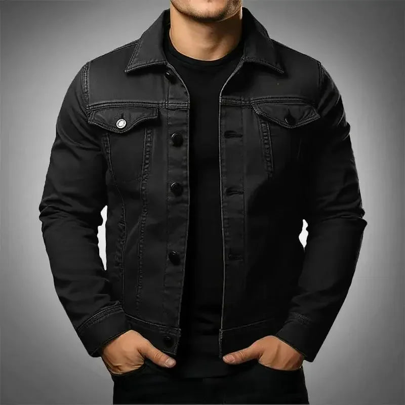 Men's classic blue denim jacket, timeless casual style. Versatile outerwear, perfect for any season.