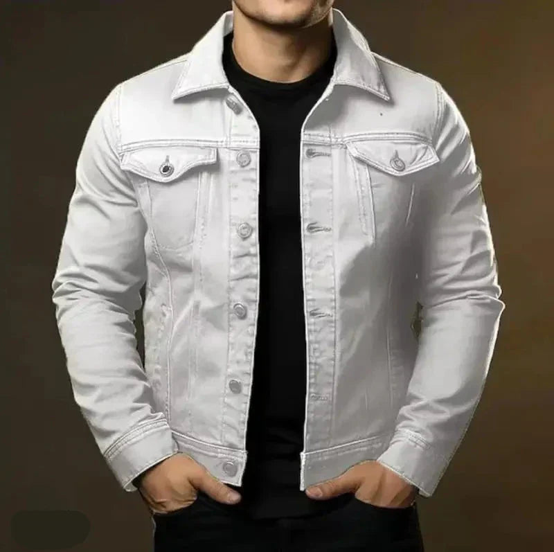Men's classic denim jacket, a versatile outerwear piece. Perfect for casual wear & timeless men's fashion.