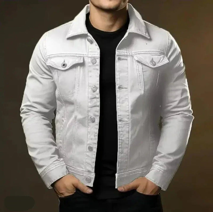 Men's classic denim jacket, a versatile outerwear piece. Perfect for casual wear & timeless men's fashion.
