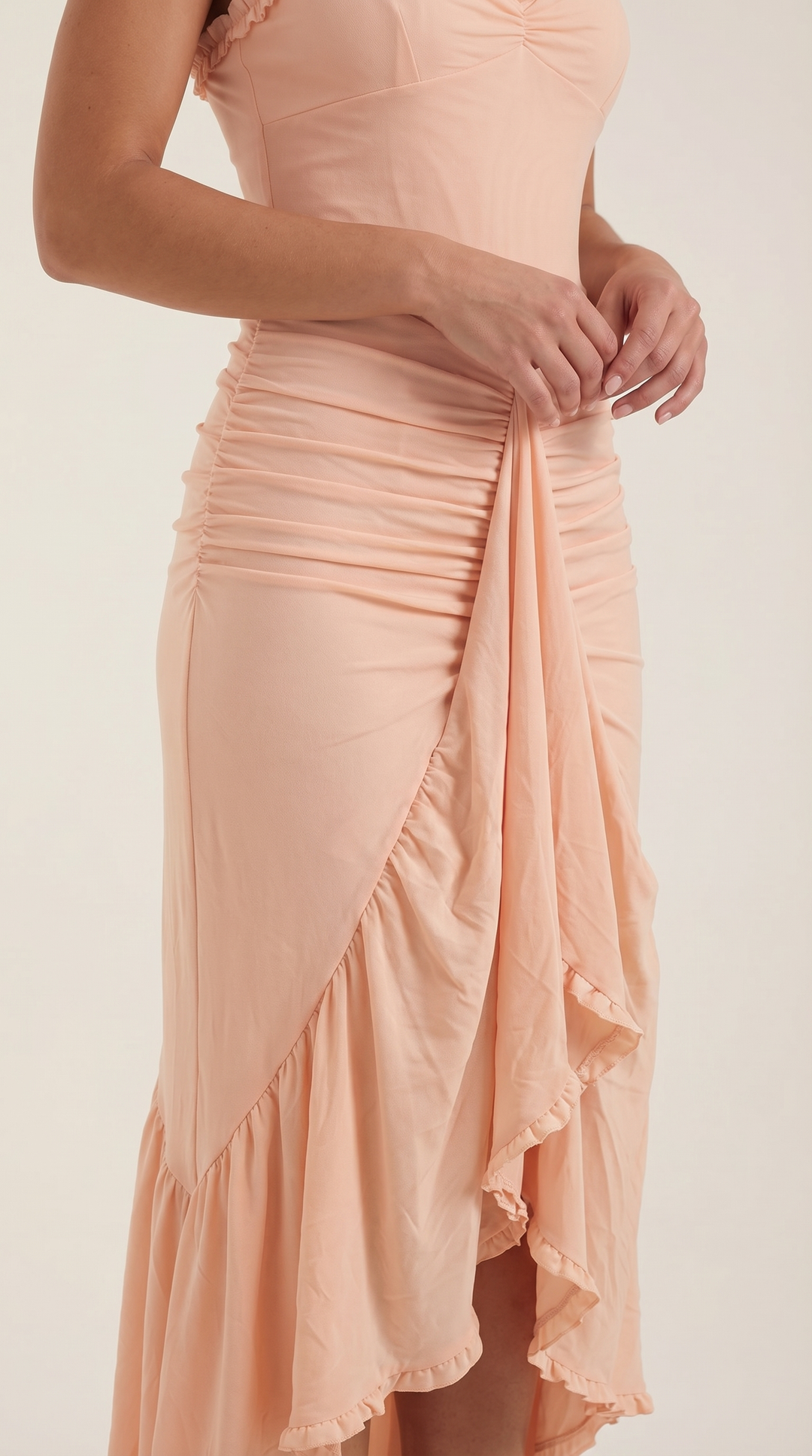Special occasion high-low maxi dress, women's elegant ruffle design, perfect for dates.