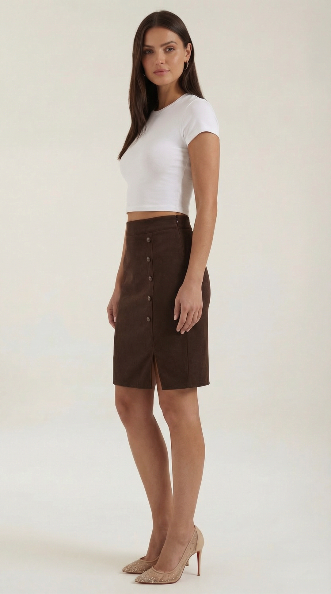 Smart casual women's Hope mini skirt, high-waisted and buttoned, for an effortlessly elegant look.
