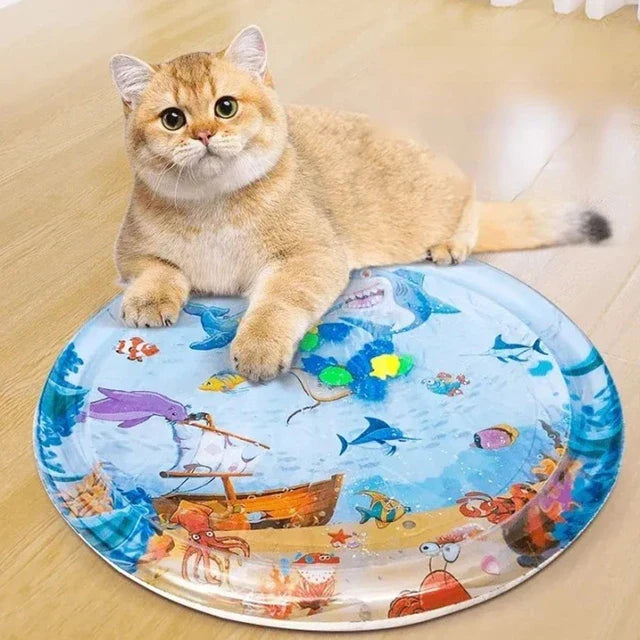 Round cooling mat for cats, ideal summer pet accessory. Provides comfort, encourages active play & feline fun. Easy clean.