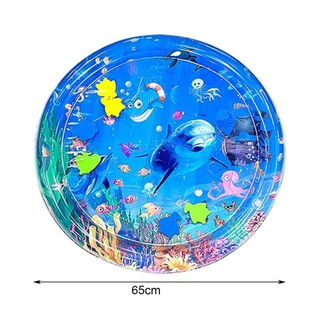 Non-toxic interactive cat cooling play mat. Round design offers pet comfort and active fun during hot summer days.