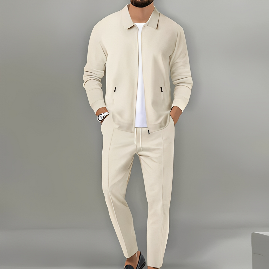 Stylish men's matching tracksuit. Full zip jacket & pants. Perfect for sportswear, activewear, or casual use.