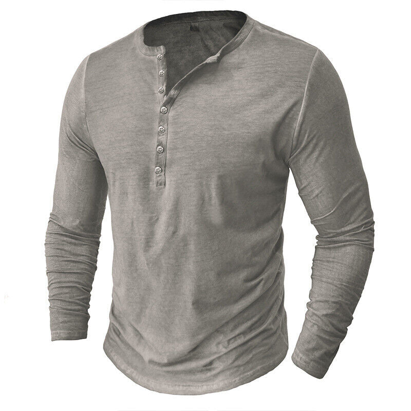 Men's versatile long sleeve Henley, easily dressed up or down for any occasion.
