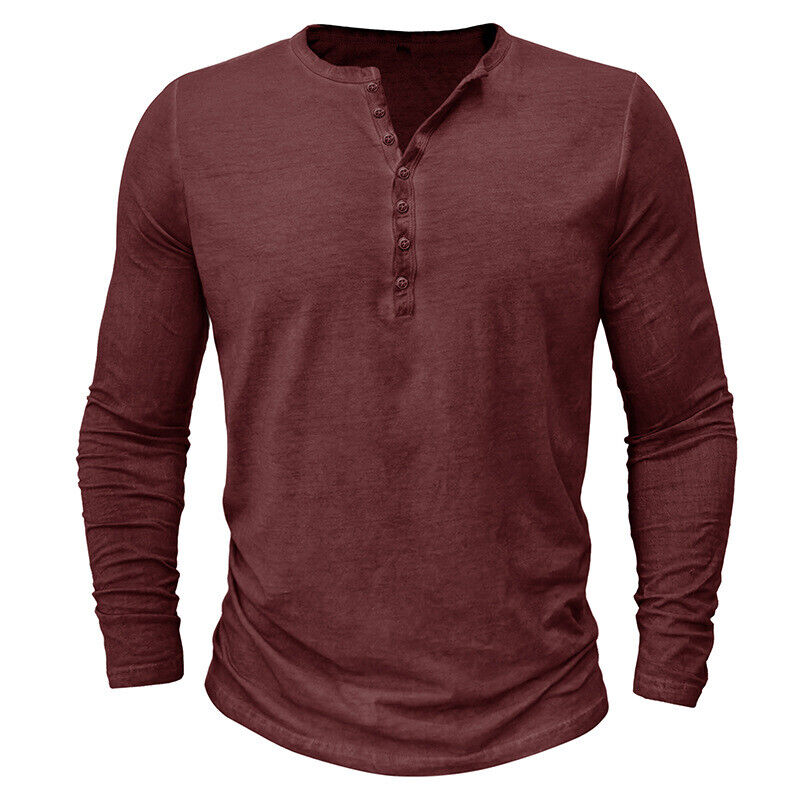 Men's comfortable long sleeve Henley top, soft fabric for all-day versatile wear.