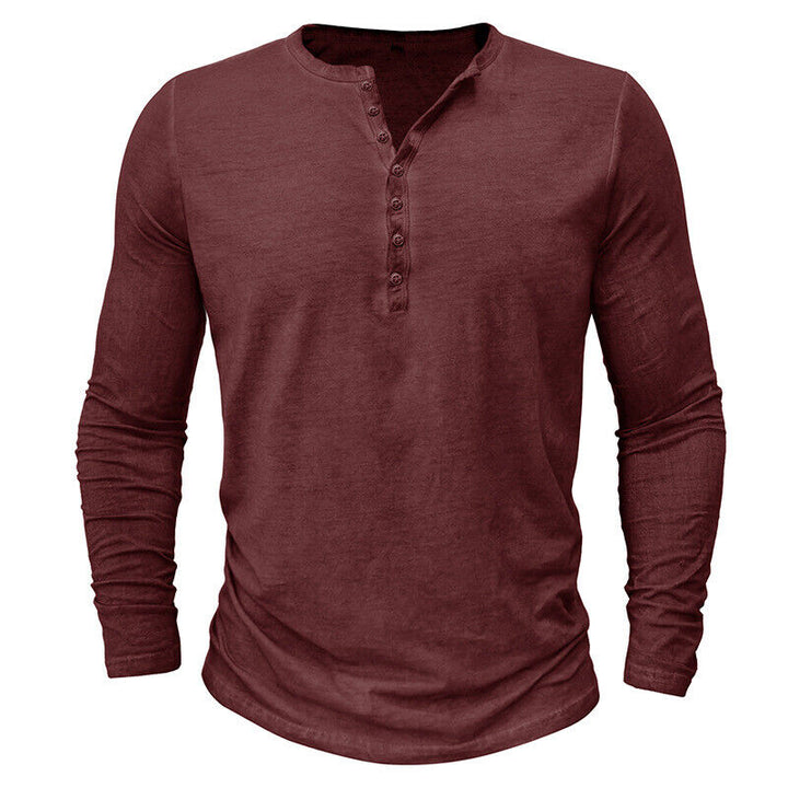 Men's comfortable long sleeve Henley top, soft fabric for all-day versatile wear.