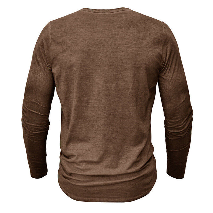 Men's durable long sleeve Henley shirt, built for lasting comfort and style.