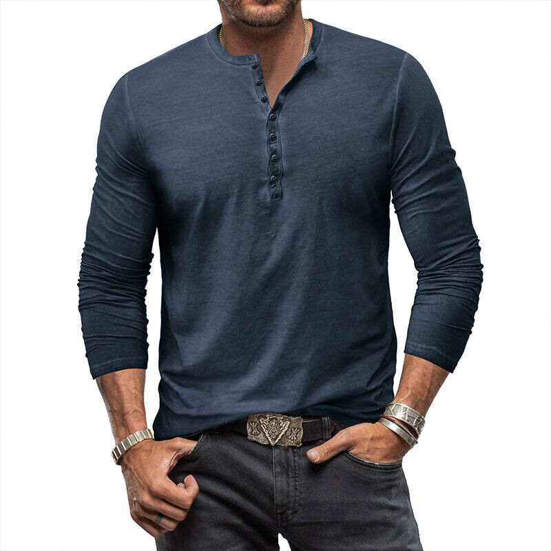 Versatile men's long sleeve Henley, essential casual top for modern apparel.