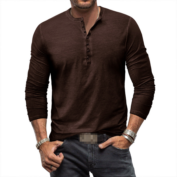 Men's fashion long sleeve Henley shirt, combining style and comfort seamlessly.