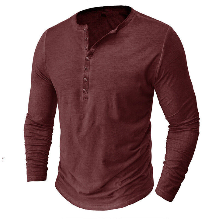 Stylish men's casual long sleeve Henley, ideal for weekend outfits and comfort.