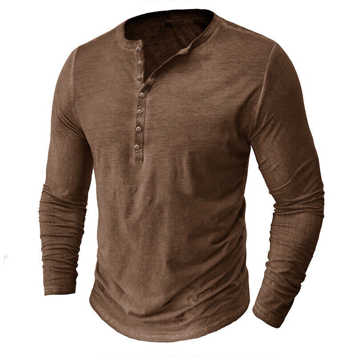 Men's essential long sleeve Henley, a foundational piece for modern casual fashion.