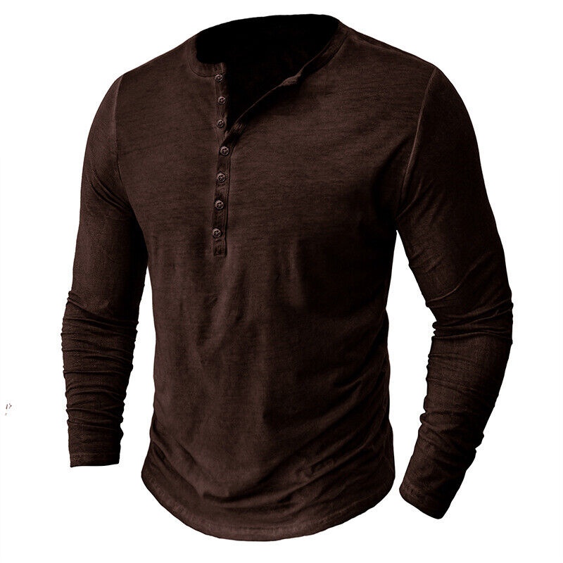 Men's long sleeve Henley top, a casual yet refined choice for stylish outfits.