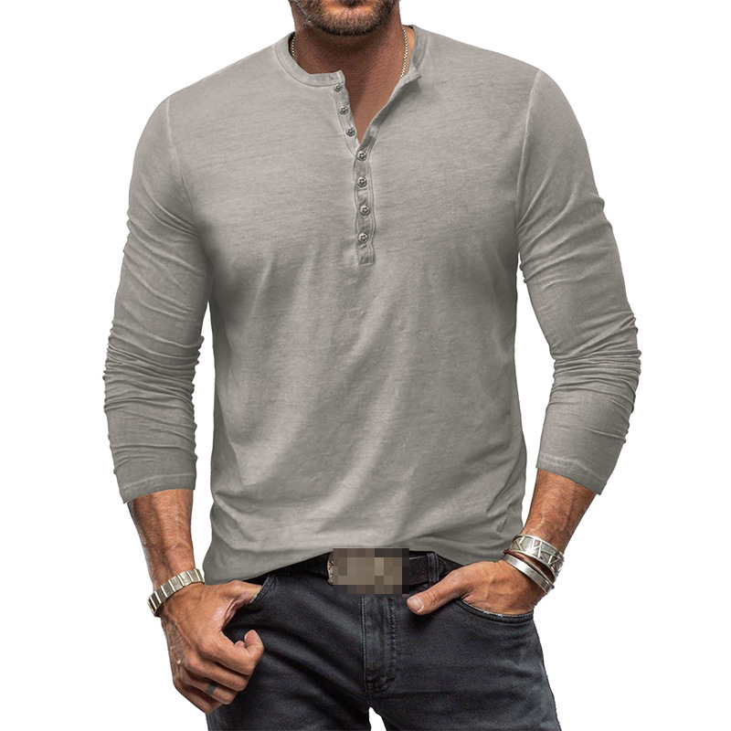 Men's classic long sleeve Henley shirt for versatile casual style and comfort.