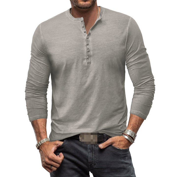 Men's classic long sleeve Henley shirt for versatile casual style and comfort.