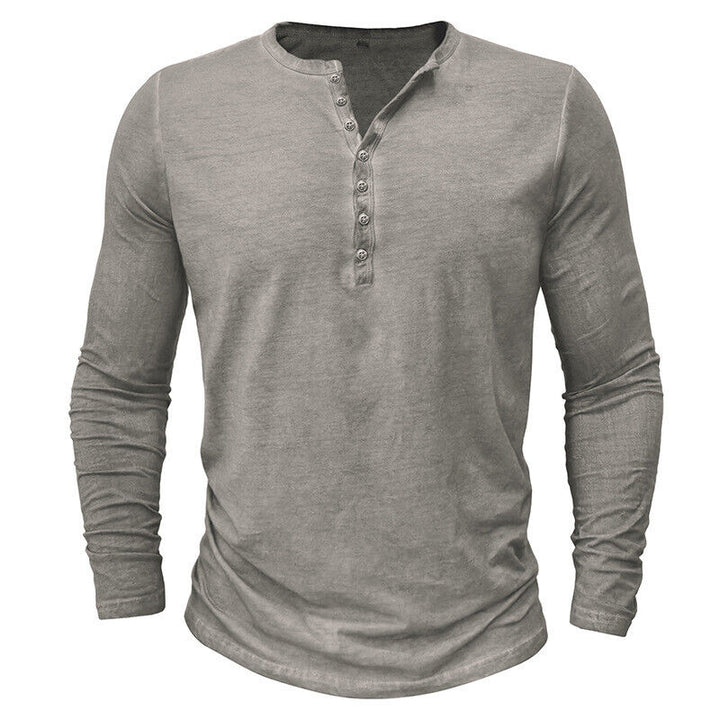 Men's long sleeve Henley in a classic fit, suitable for all body types and styles.