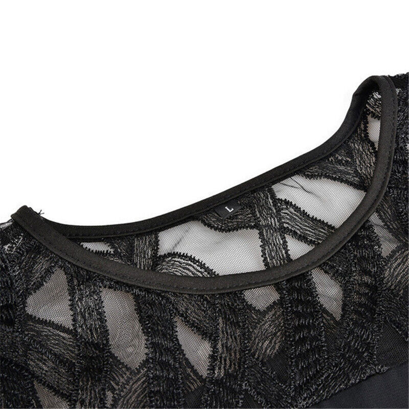 Elegant plus size midi dress for women, featuring delicate lace sleeves and a flattering silhouette.