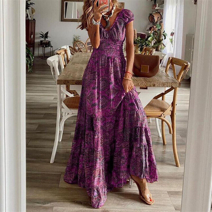 Elegant women's boho maxi dress with long, flowing design. Ideal for summer fashion & flattering spring style.