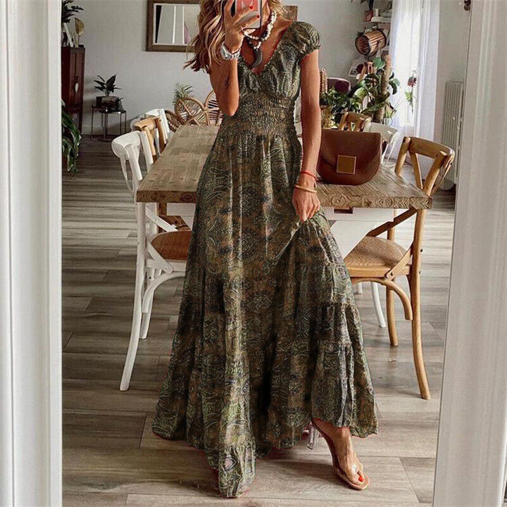 Chic women's boho maxi dress, a long & elegant design that flatters. Perfect for casual summer & spring looks.