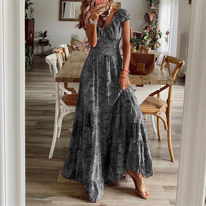 Elegant women's boho maxi dress for a flattering long fit. Perfect for comfortable summer & spring casual wear.