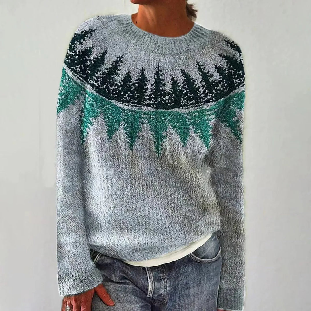 Comfortable women's Nordic knit pullover, warm apparel with a distinctive patterned design for winter.