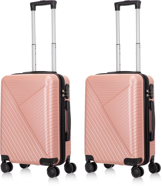 Smooth-gliding spinner wheels on this 2-piece hard shell luggage set with secure TSA lock for travel.