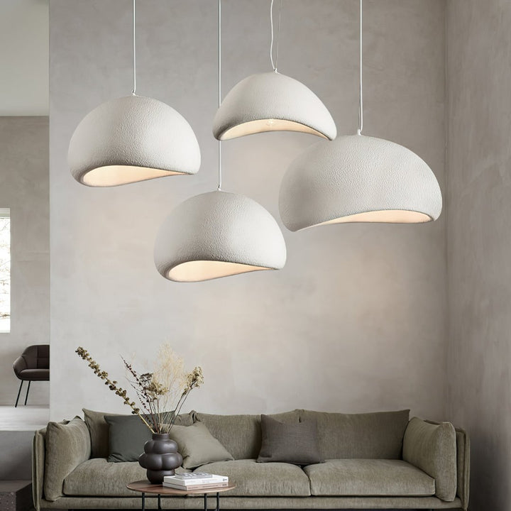 Modern sculpted dome ceiling light with adjustable height, perfect for contemporary living room decor & minimalist design.