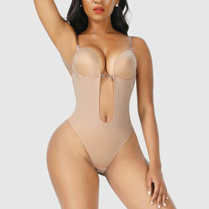 Seamless backless body shaper for women, offering invisible tummy control & bust support for a smooth figure.