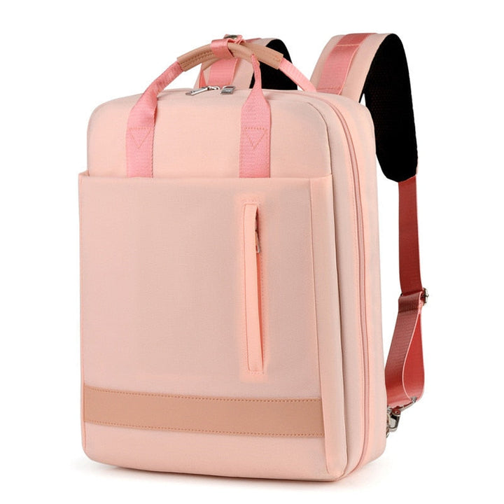 Durable oxford fabric texture of a modern anti-theft backpack. Water-resistant, secure hidden zippers & USB charging.