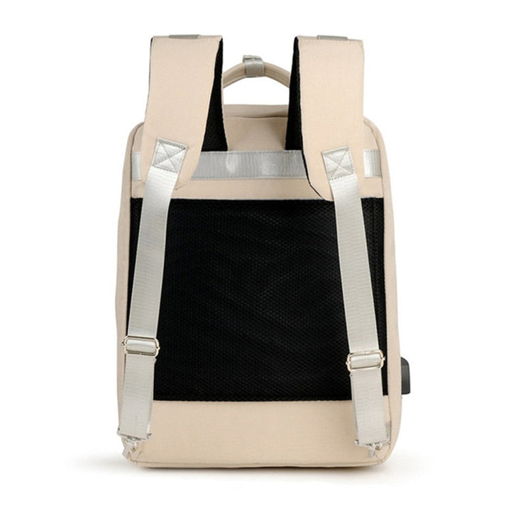 Secure anti-theft travel backpack at an airport. Hidden zippers, USB charging, & durable oxford fabric for peace of mind.