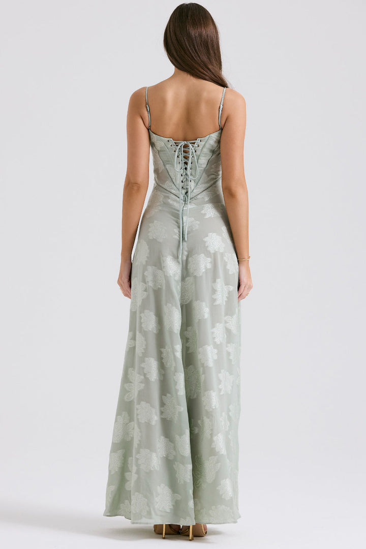 Beautiful Serenity Bloom evening gown for women, a floor-length floral dress for special occasions.