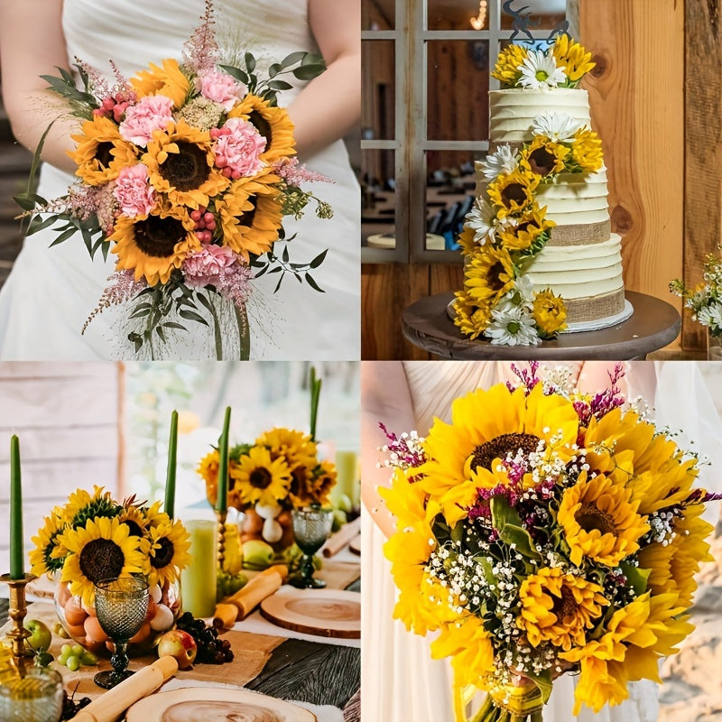 Large set of 11 artificial sunflowers for brilliant garden decor, adding a cheerful touch to any floral arrangement.