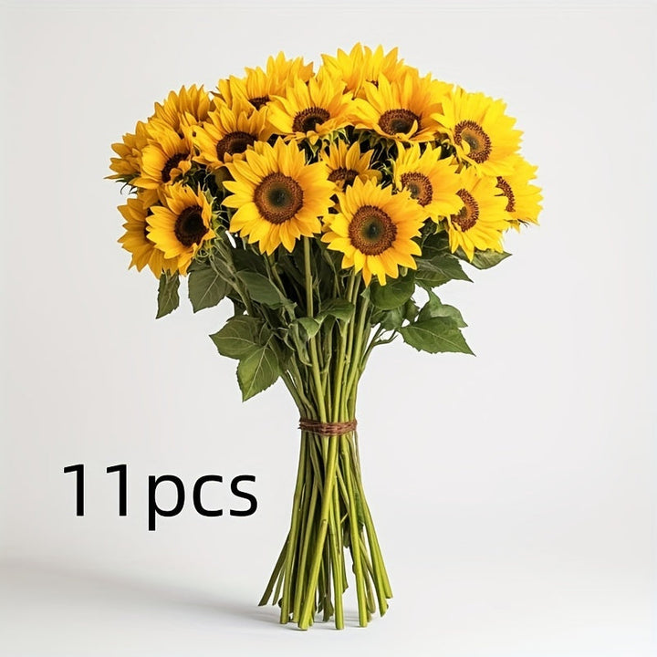 Vibrant fake sunflowers, a set of 11, ideal for versatile home, wedding, autumn, or garden floral decorations.