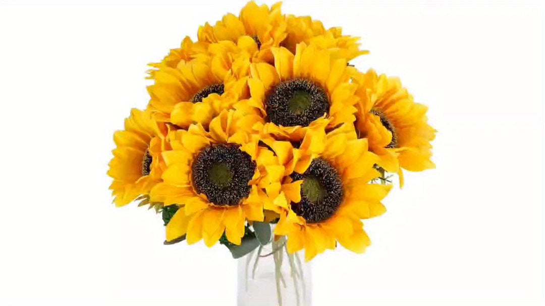 Vibrant fake sunflower set (11 count) enhancing any floral arrangement, home, wedding, or garden autumn decor.