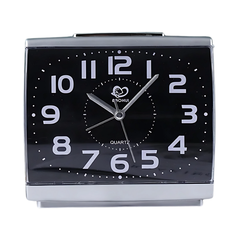 Elderly-friendly alarm clock with big numbers, loud sound, backlight, and silent quartz movement.