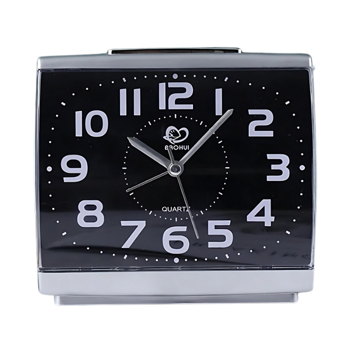 Elderly-friendly alarm clock with big numbers, loud sound, backlight, and silent quartz movement.